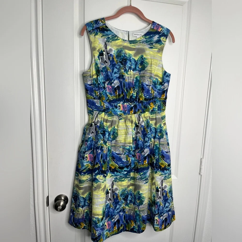 ModCloth/Emily and Fin Tuscan Landscape “Lucy” Dress Size L - Picture 4 of 14